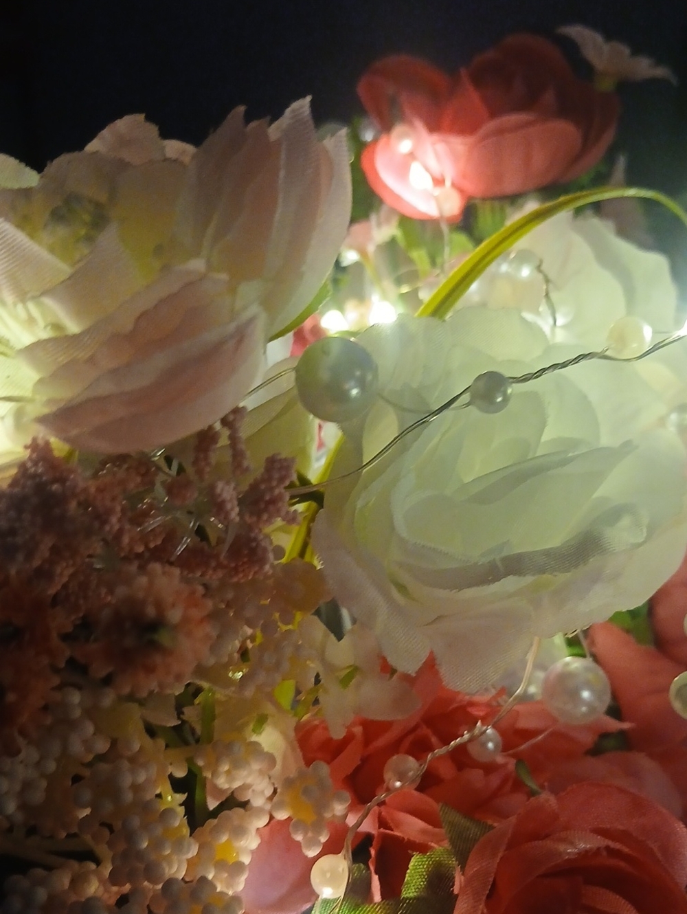 Custom Listing Ivory & Coral Faux Floral Bouquet with Pearl Accents